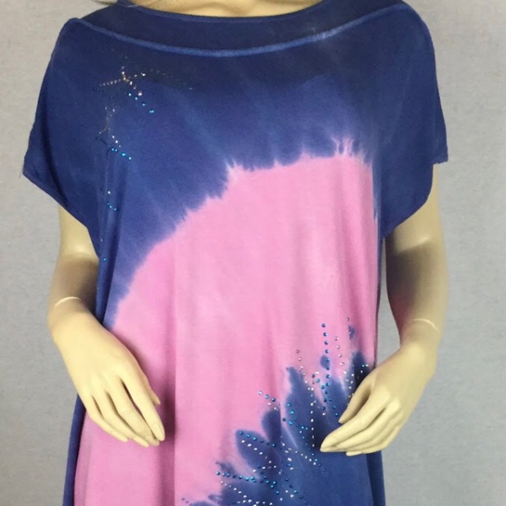 Plus size big Navy blue pink beige colours Turkish Women’s Tunic tie-dye design